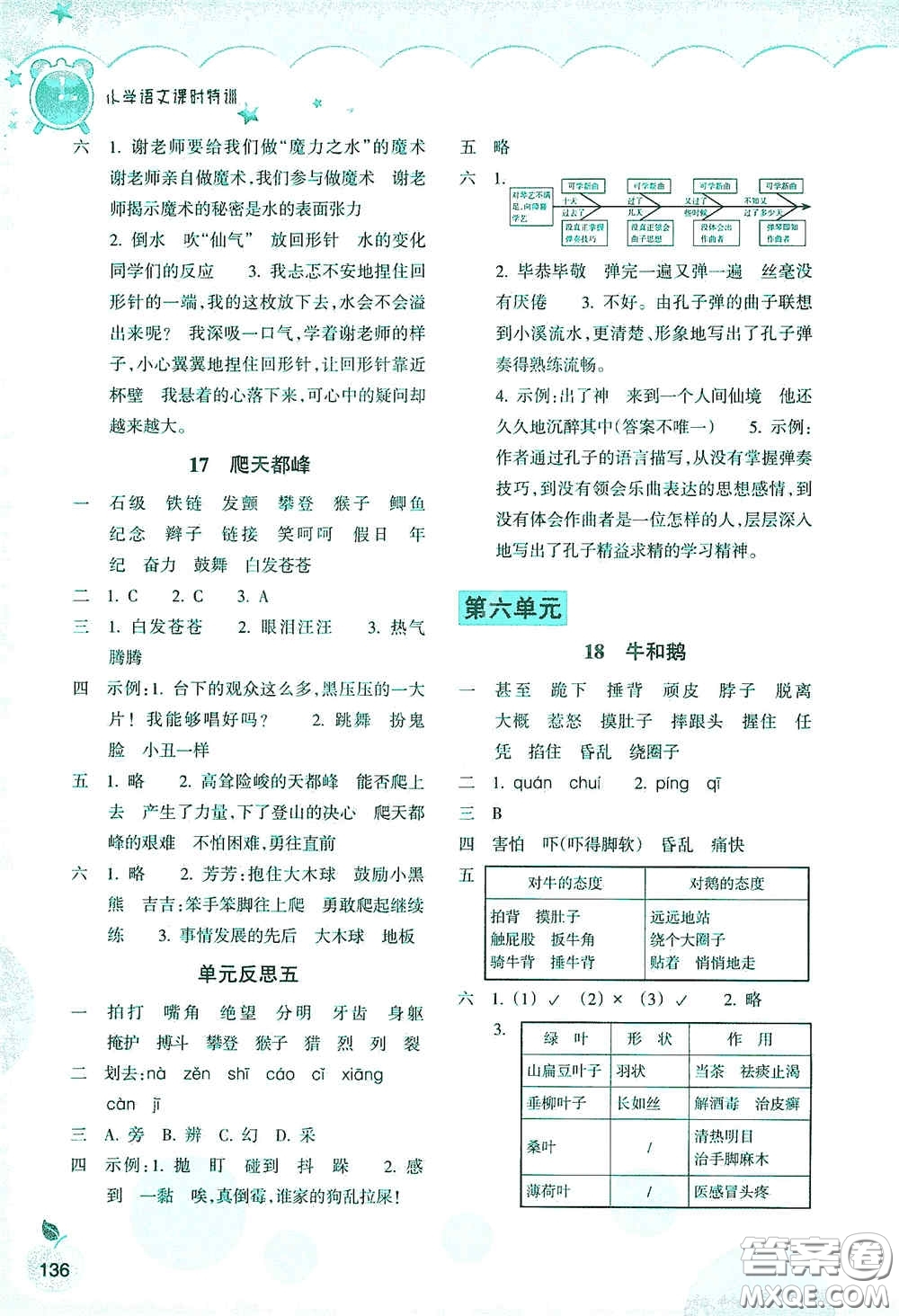 浙江教育出版社2020小學(xué)語文課時(shí)特訓(xùn)四年級(jí)上冊(cè)人教版答案