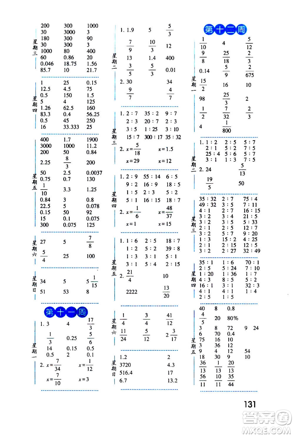 2020年經(jīng)綸學典口算達人六年級數(shù)學上冊BS北師版答案