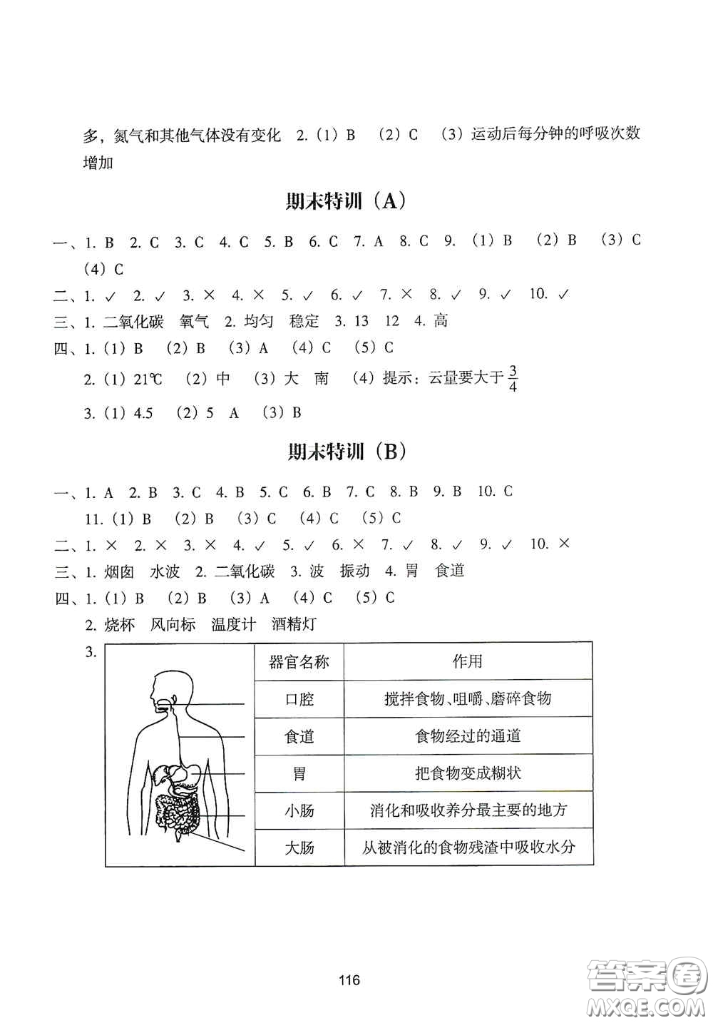 浙江教育出版社2020課時(shí)單元期末特訓(xùn)小學(xué)科學(xué)四年級上冊答案