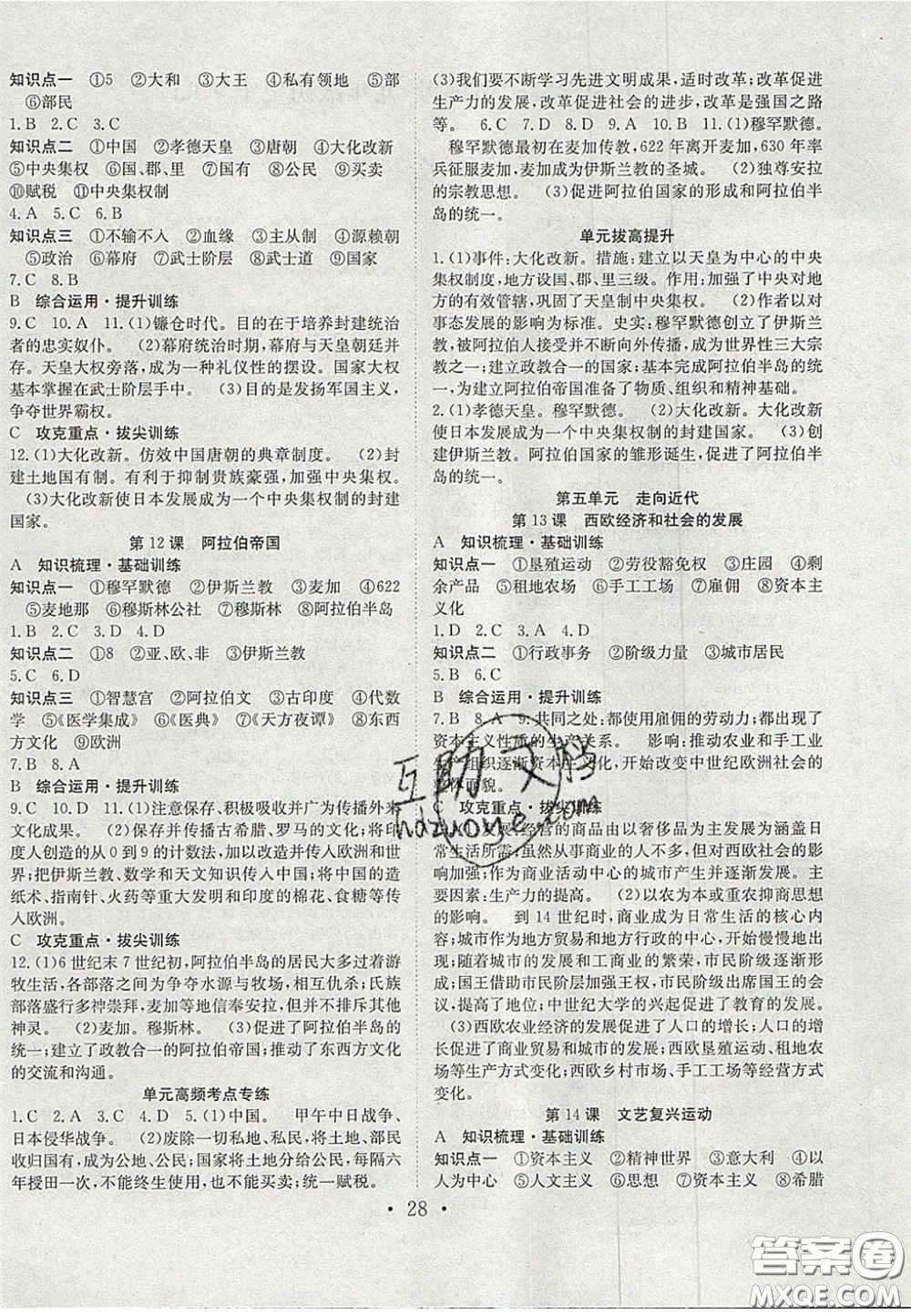 合肥工業(yè)大學(xué)出版社2020秋7天學(xué)案學(xué)練考九年級(jí)歷史上冊(cè)人教版答案