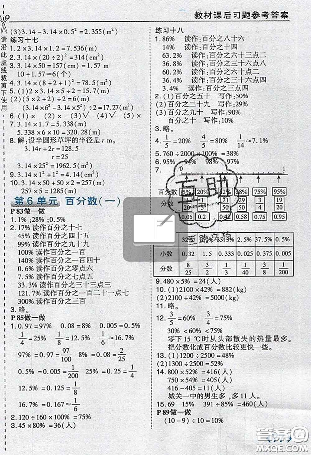 人民教育出版社2019年教材課本六年級數(shù)學上冊人教版參考答案