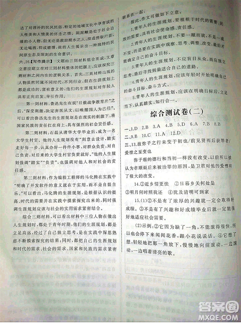 2020年高職考相約在高校語(yǔ)文知識(shí)梳理高職考測(cè)試卷答案