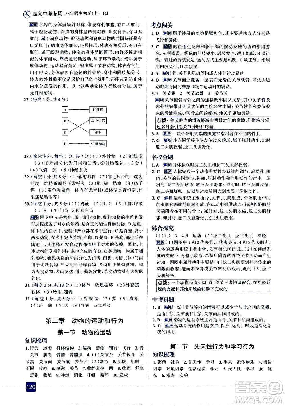 現(xiàn)代教育出版社2020年走進中考考場八年級上冊生物學RJ人教版答案