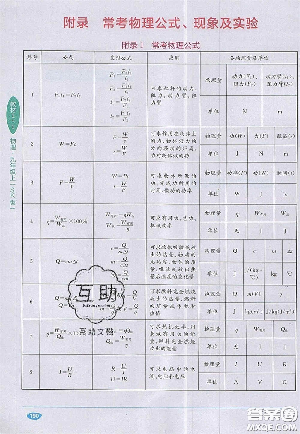 新疆青少年出版社2020教材1加1九年級物理上冊蘇科版答案