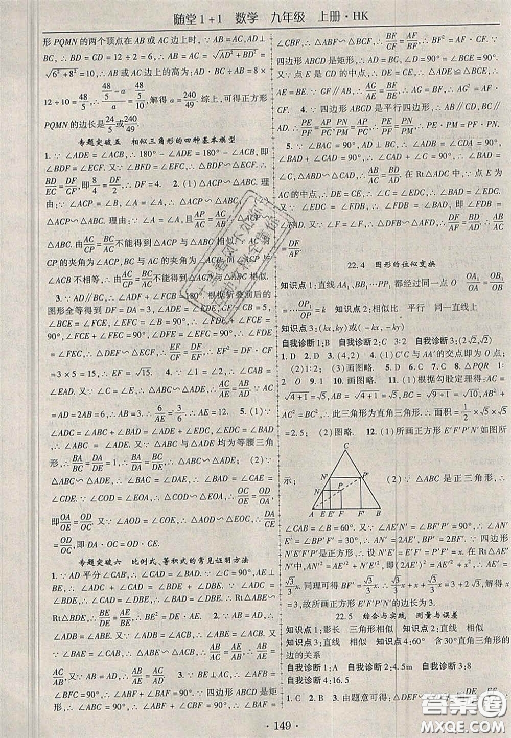 2020年隨堂1加1導(dǎo)練九年級(jí)數(shù)學(xué)上冊(cè)滬科版答案