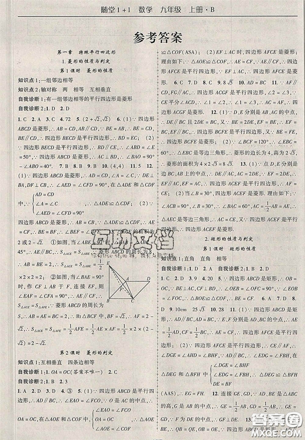 2020年隨堂1加1導(dǎo)練九年級數(shù)學(xué)上冊北師大版答案