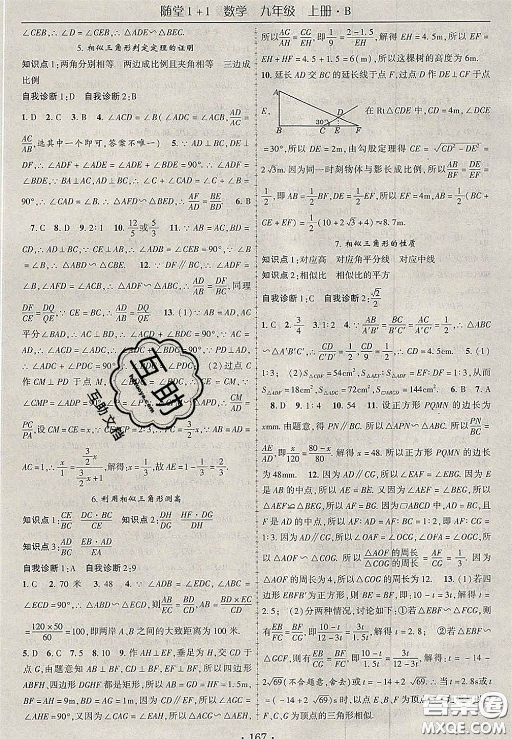 2020年隨堂1加1導(dǎo)練九年級數(shù)學(xué)上冊北師大版答案