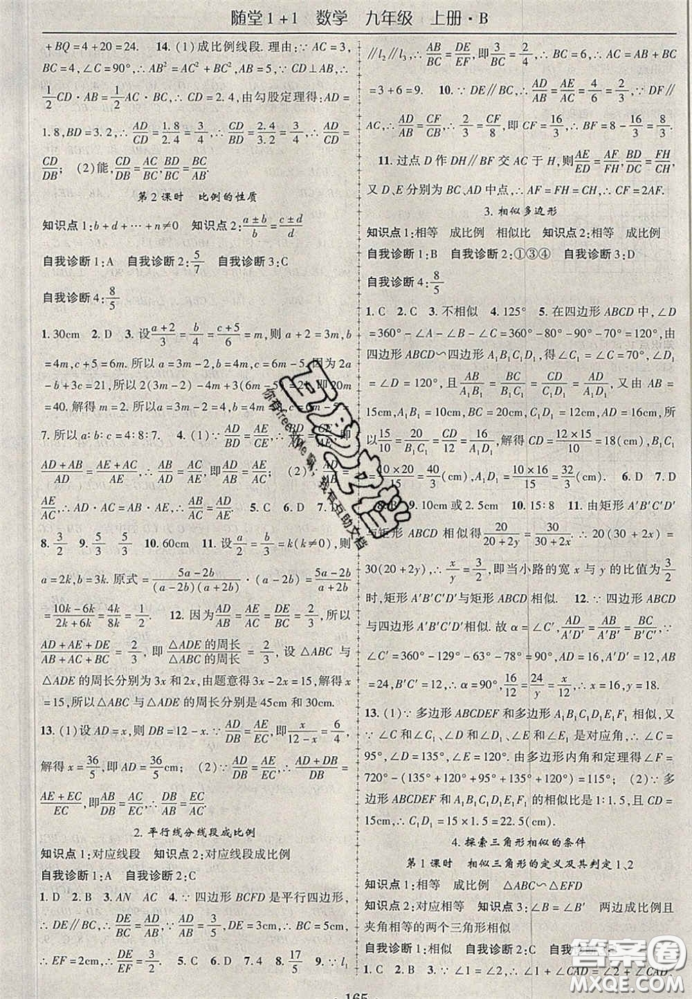 2020年隨堂1加1導(dǎo)練九年級數(shù)學(xué)上冊北師大版答案