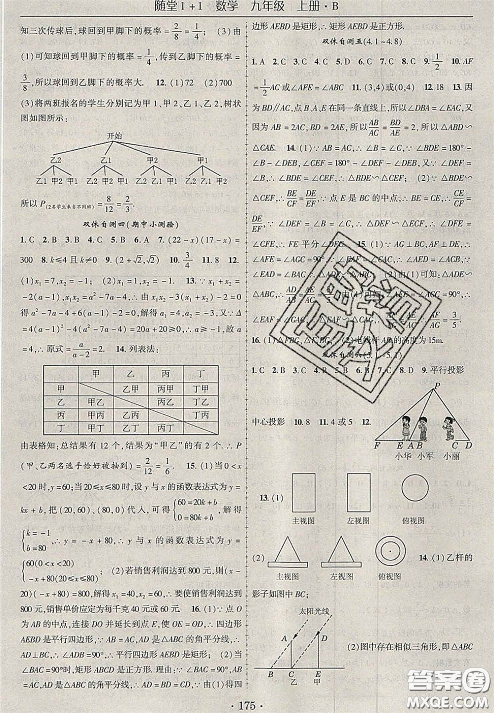 2020年隨堂1加1導(dǎo)練九年級數(shù)學(xué)上冊北師大版答案