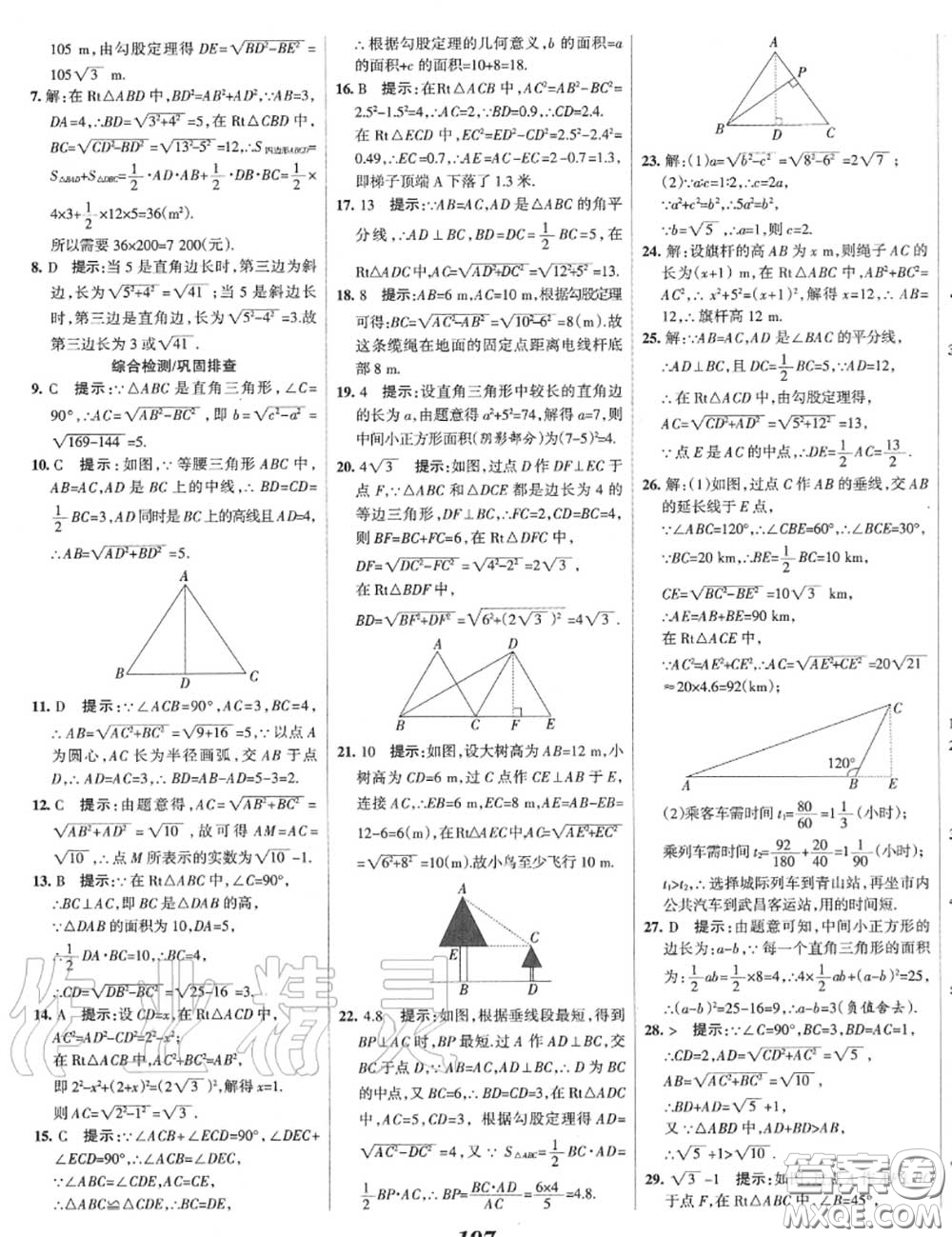 2020年秋全優(yōu)課堂考點(diǎn)集訓(xùn)與滿分備考八年級(jí)數(shù)學(xué)上冊(cè)冀教版答案