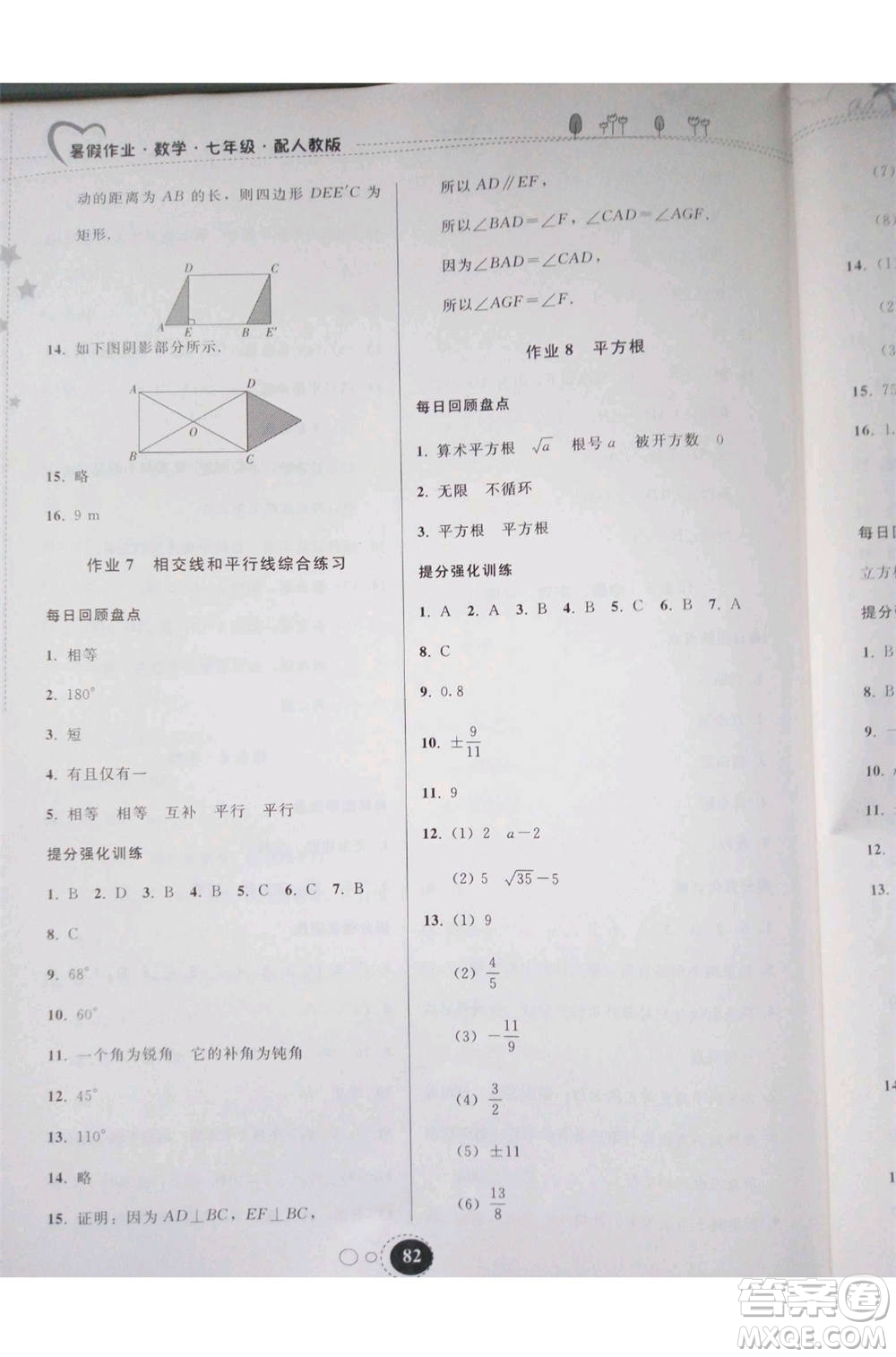 2019年暑假作業(yè)七年級數(shù)學(xué)人教版參考答案