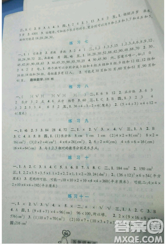 河北美術(shù)出版社2019年一路領(lǐng)先暑假作業(yè)五年級(jí)數(shù)學(xué)人教版答案