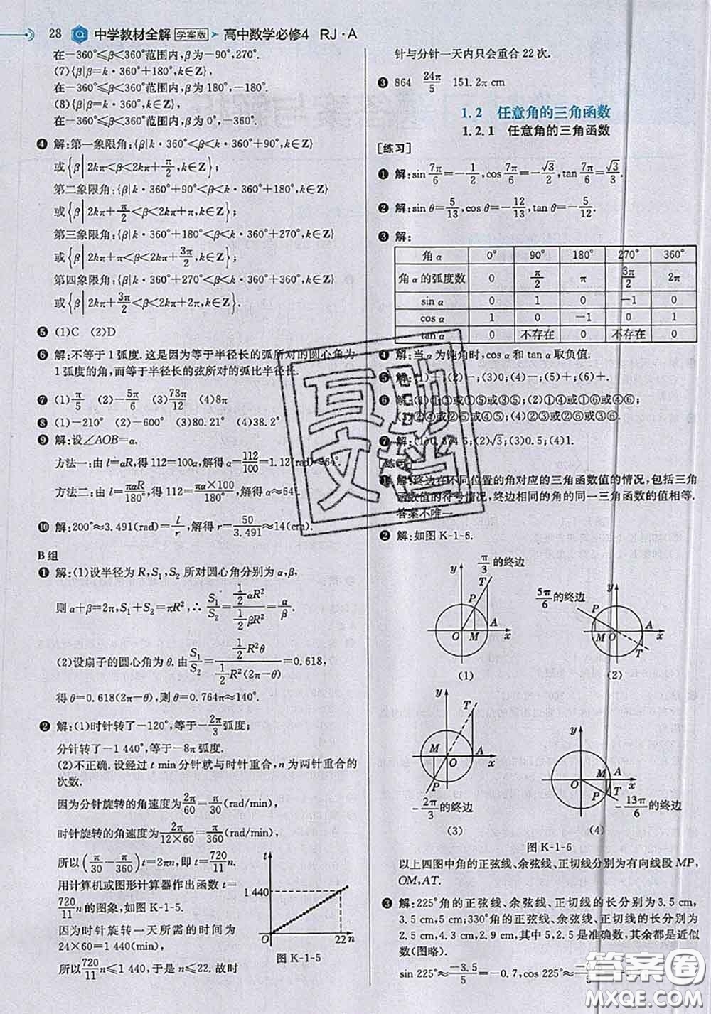 2020年課本人教A版高中數(shù)學必修4參考答案