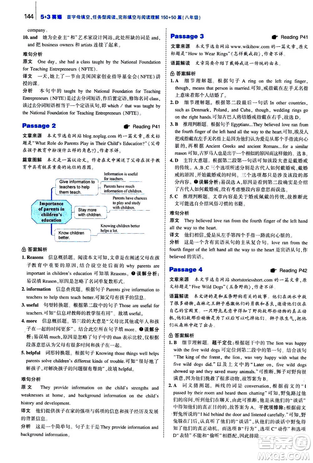 曲一線2020版53英語完形填空閱讀理解與語法填空八年級答案