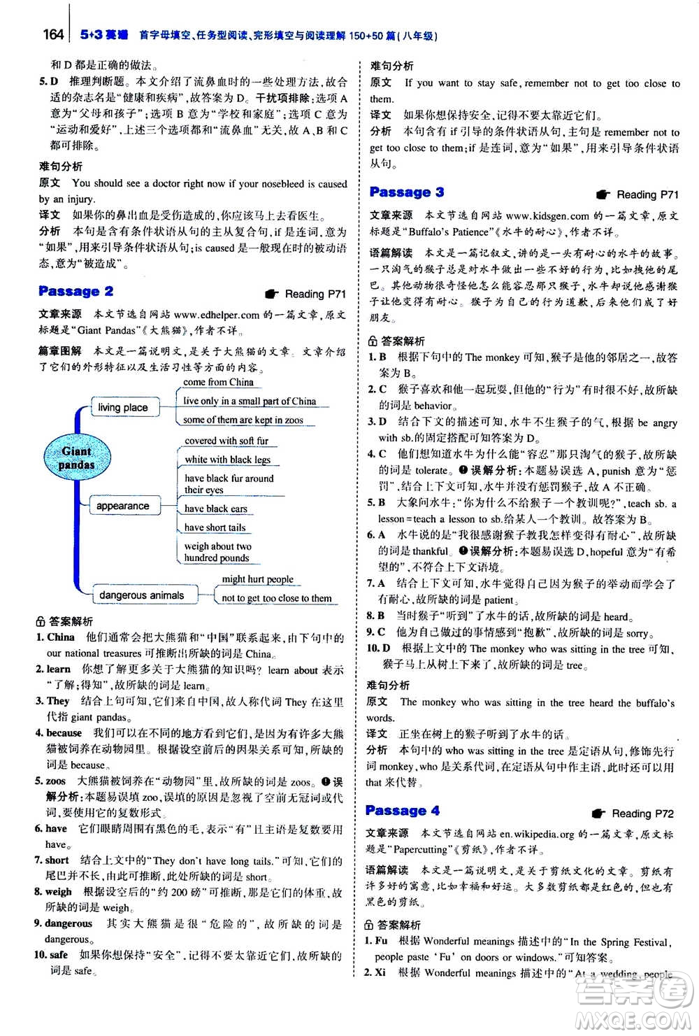 曲一線2020版53英語完形填空閱讀理解與語法填空八年級答案