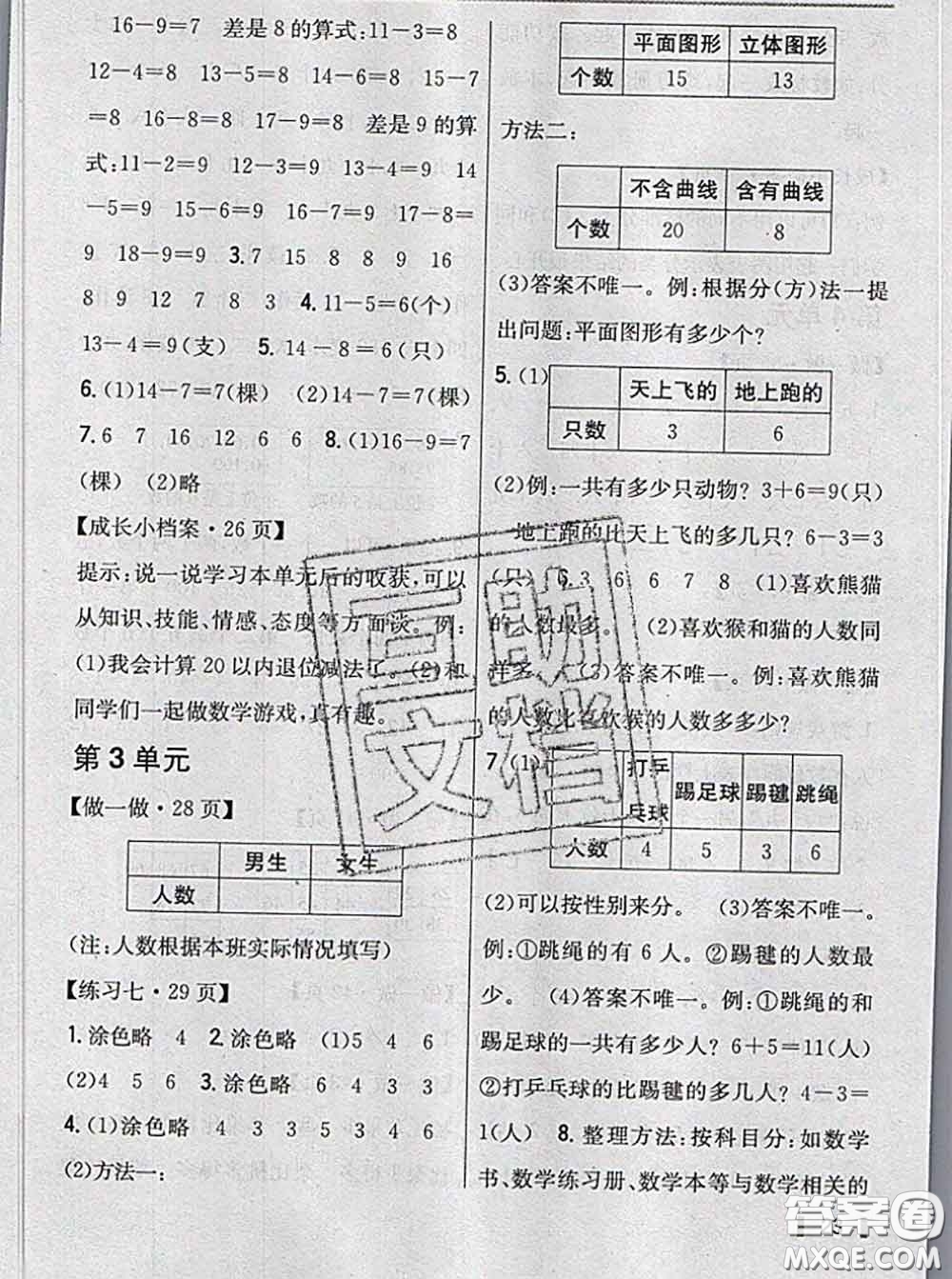 人民教育出版社2021年課本教材一年級數(shù)學(xué)下冊人教版參考答案