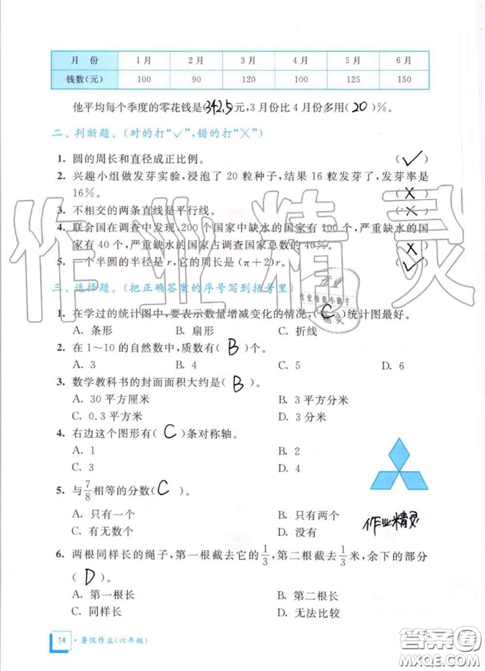 教育科學(xué)出版社2020暑假作業(yè)六年級(jí)合訂本通用版參考答案