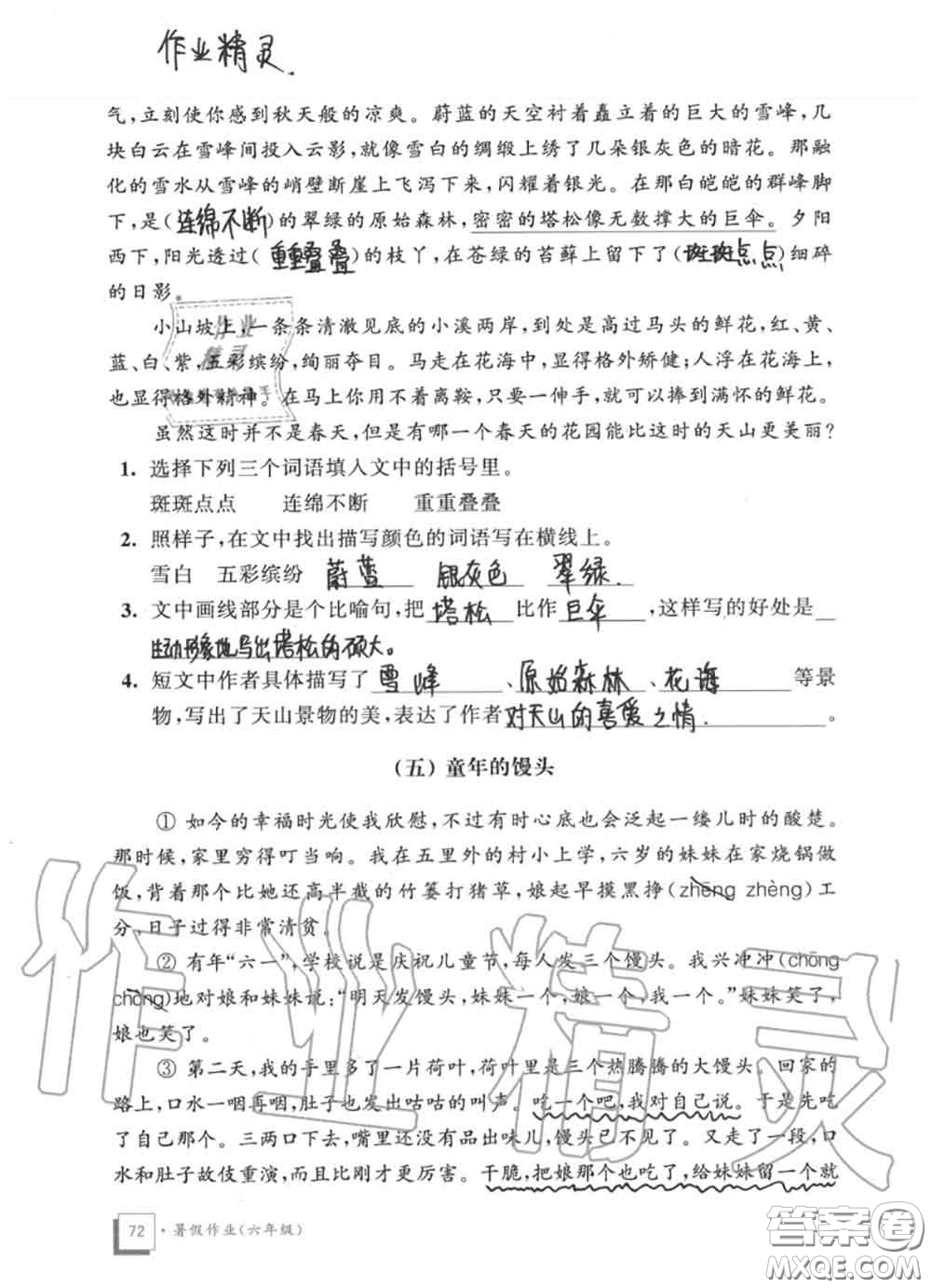 教育科學(xué)出版社2020暑假作業(yè)六年級(jí)合訂本通用版參考答案