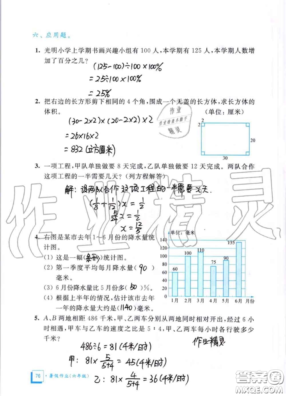 教育科學(xué)出版社2020暑假作業(yè)六年級(jí)合訂本通用版參考答案