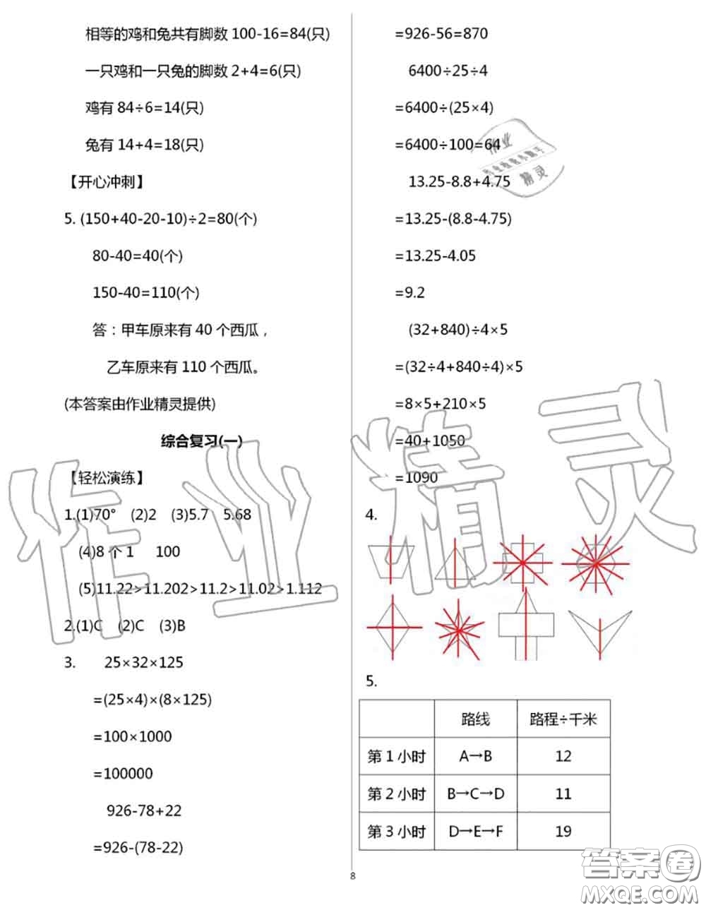 花山文墨出版社2020年智趣夏令營四年級數(shù)學通用版答案