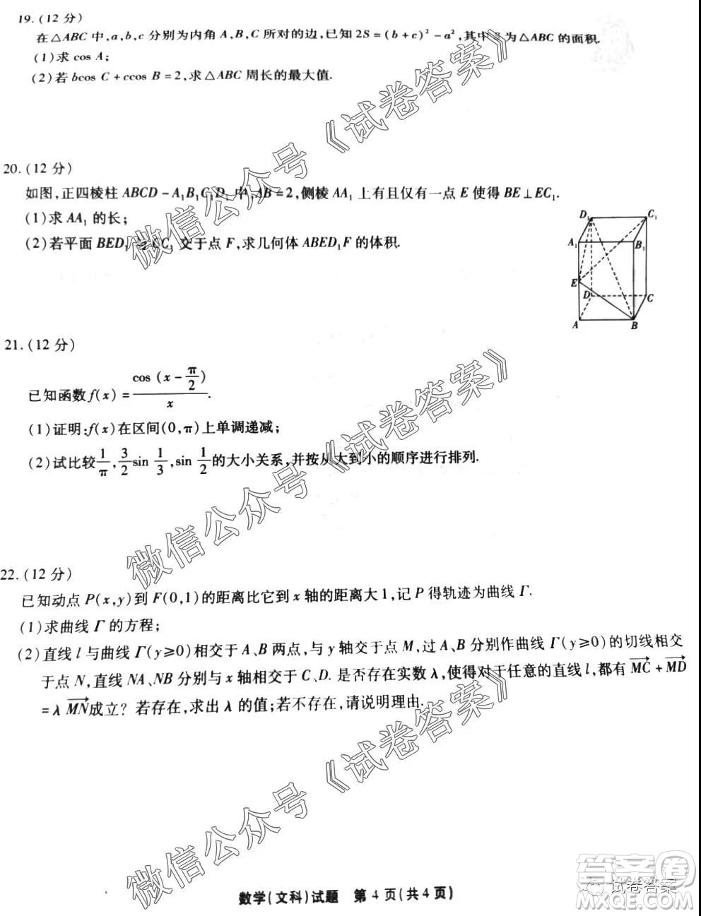 江淮十校2021屆高三第一次聯(lián)考文科數(shù)學(xué)試題及答案