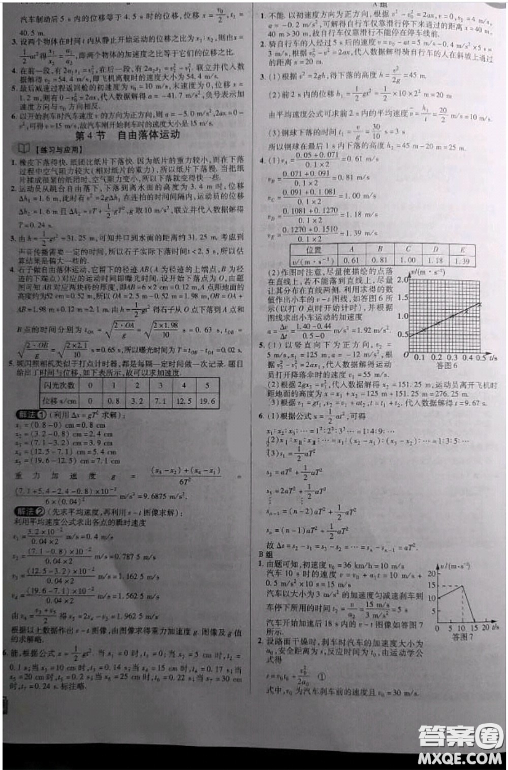 人民教育出版社2020年課本教材高中物理必修1參考答案