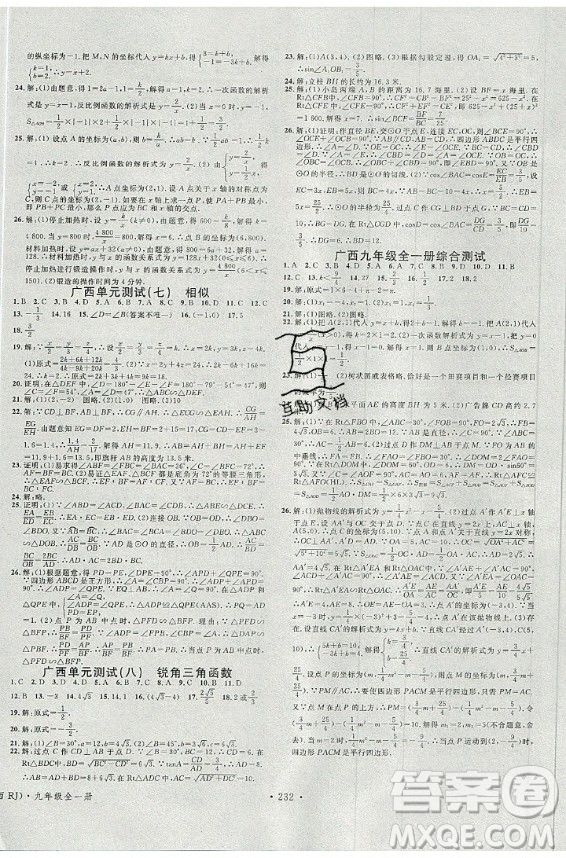 2020秋名校課堂九年級數(shù)學(xué)全一冊RJ人教版廣西專版答案