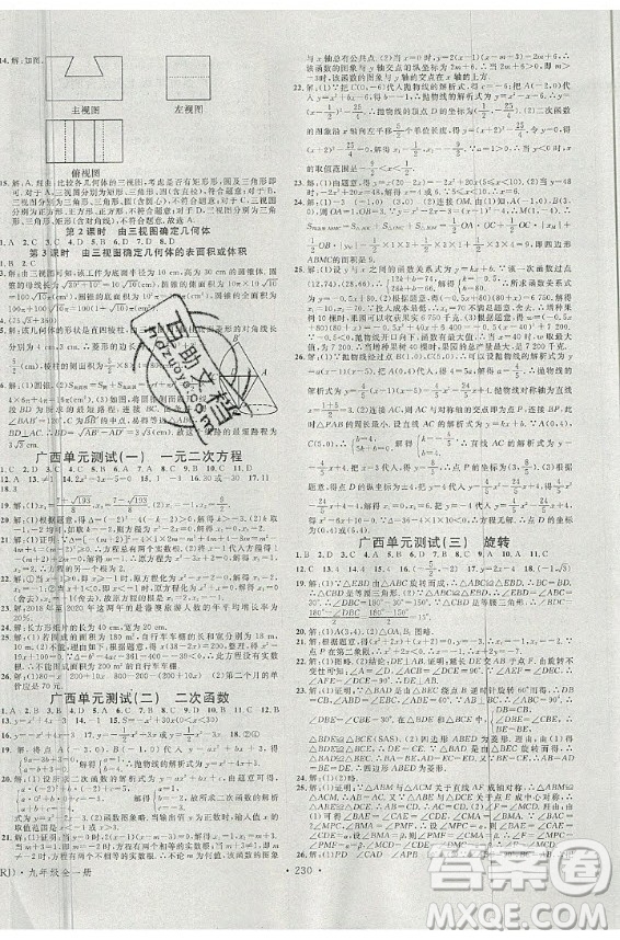 2020秋名校課堂九年級數(shù)學(xué)全一冊RJ人教版廣西專版答案