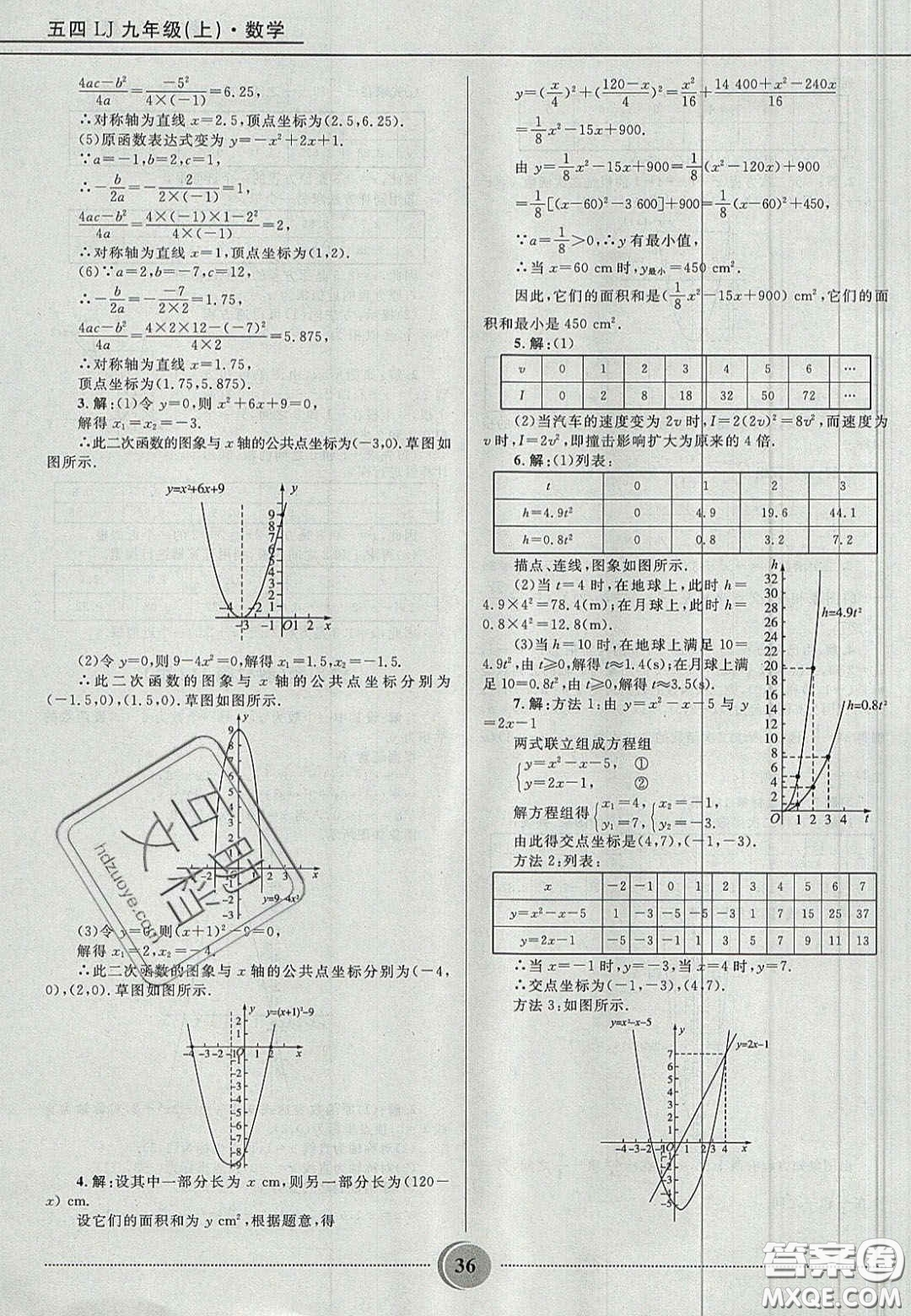 山東教育出版社2020義務教育教科書九年級數學上冊魯教版答案