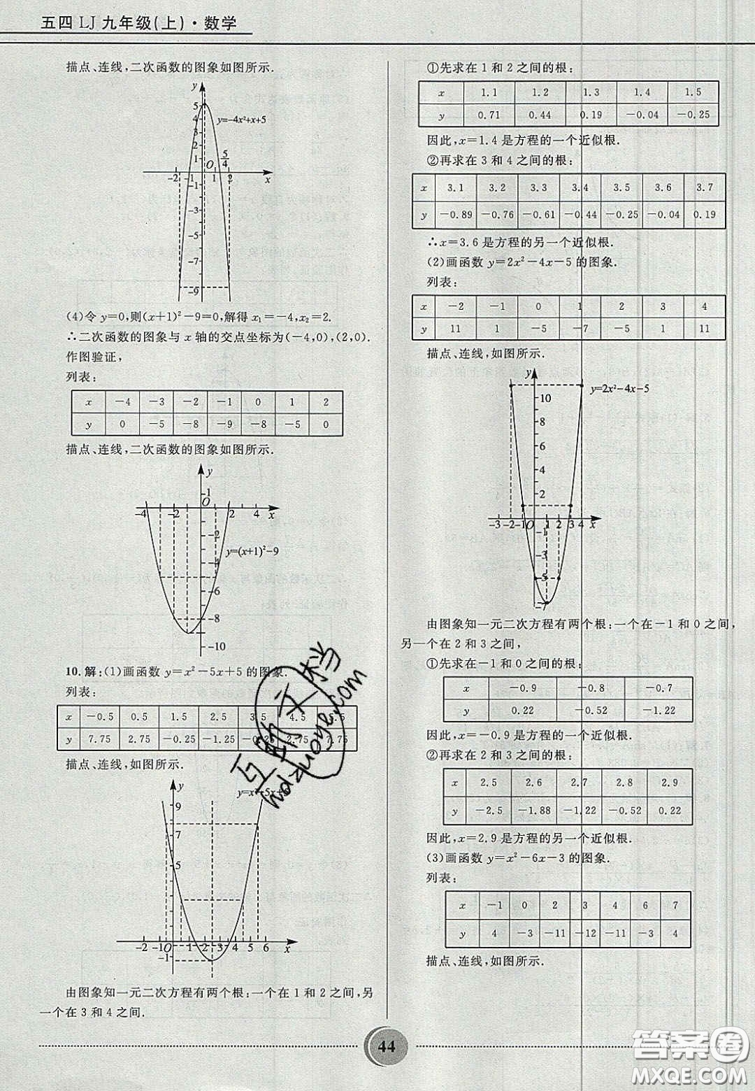 山東教育出版社2020義務教育教科書九年級數學上冊魯教版答案