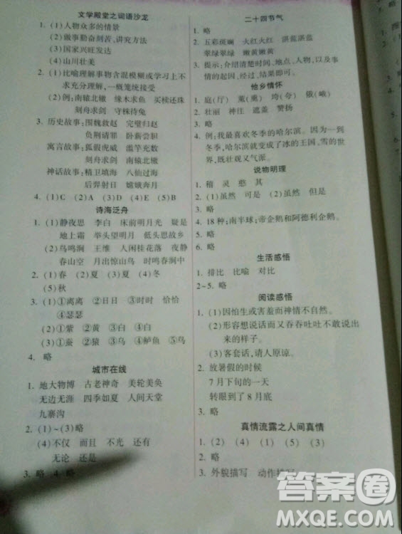 希望出版社2020年暑假作業(yè)本小學五年級天天練語文統(tǒng)編版答案