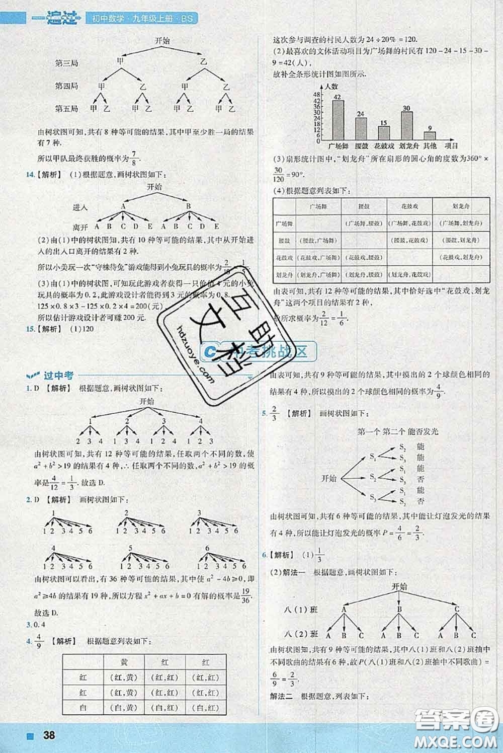 天星教育2020年秋一遍過初中數(shù)學(xué)九年級上冊北師版參考答案