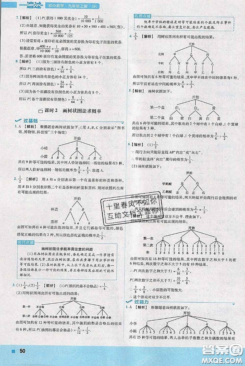 天星教育2020年秋一遍過初中數(shù)學(xué)九年級上冊蘇科版參考答案