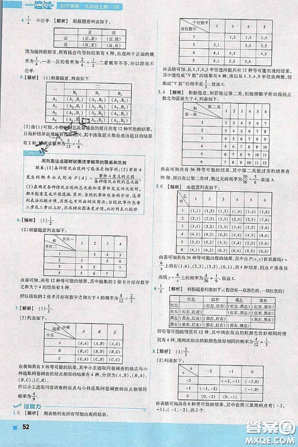 天星教育2020年秋一遍過初中數(shù)學(xué)九年級上冊蘇科版參考答案