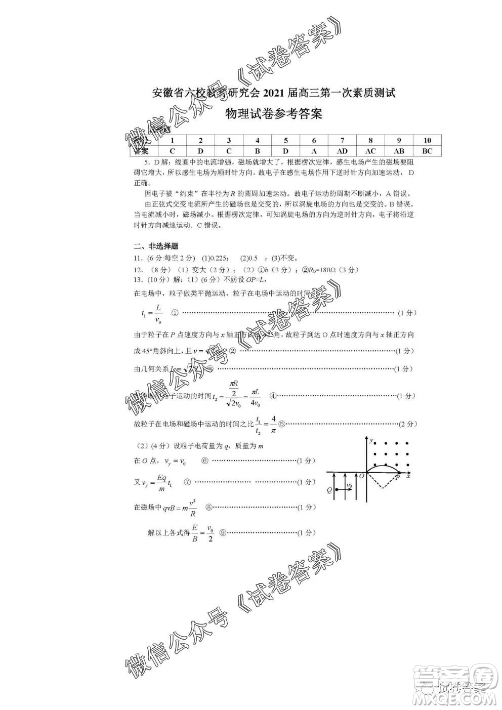 安徽六校教育研究會2021屆高三第一次素質(zhì)測試物理試題及答案