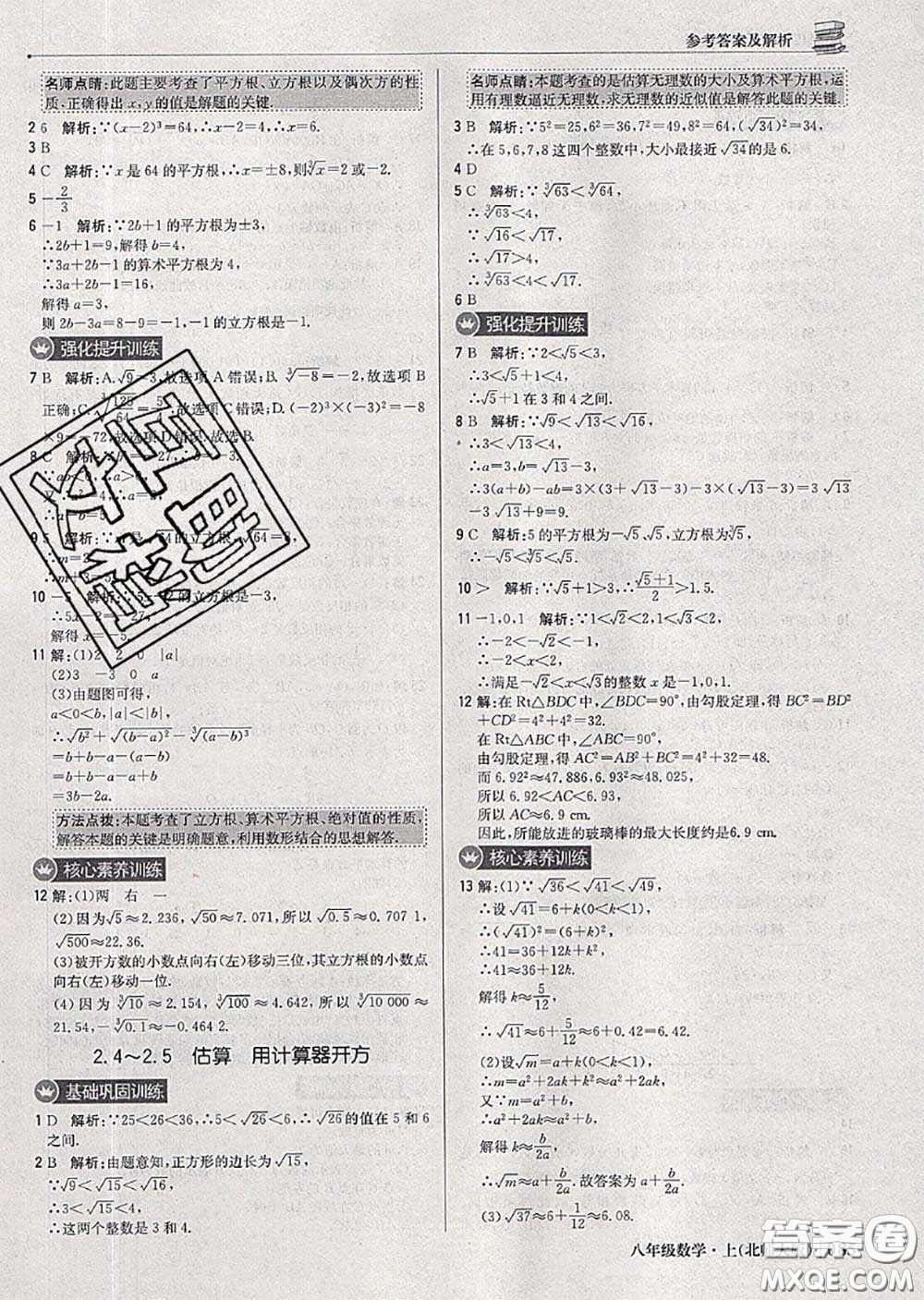 2020年秋1加1輕巧奪冠優(yōu)化訓(xùn)練八年級數(shù)學(xué)上冊北師版參考答案