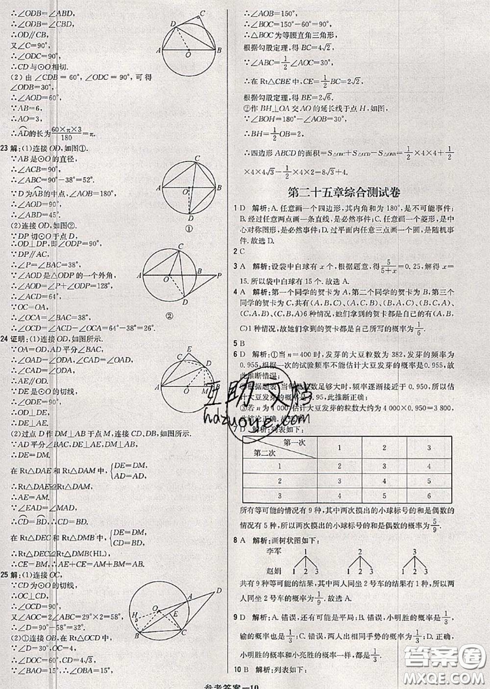 2020年秋1加1輕巧奪冠優(yōu)化訓(xùn)練九年級數(shù)學(xué)上冊人教版參考答案