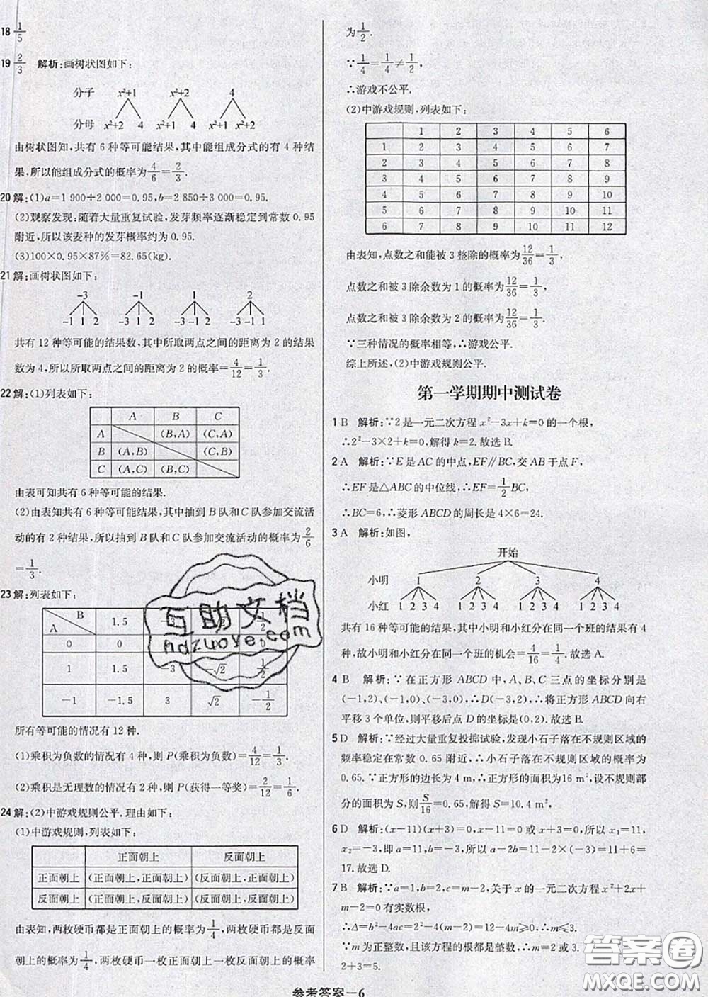 2020年秋1加1輕巧奪冠優(yōu)化訓(xùn)練九年級(jí)數(shù)學(xué)上冊(cè)北師版參考答案