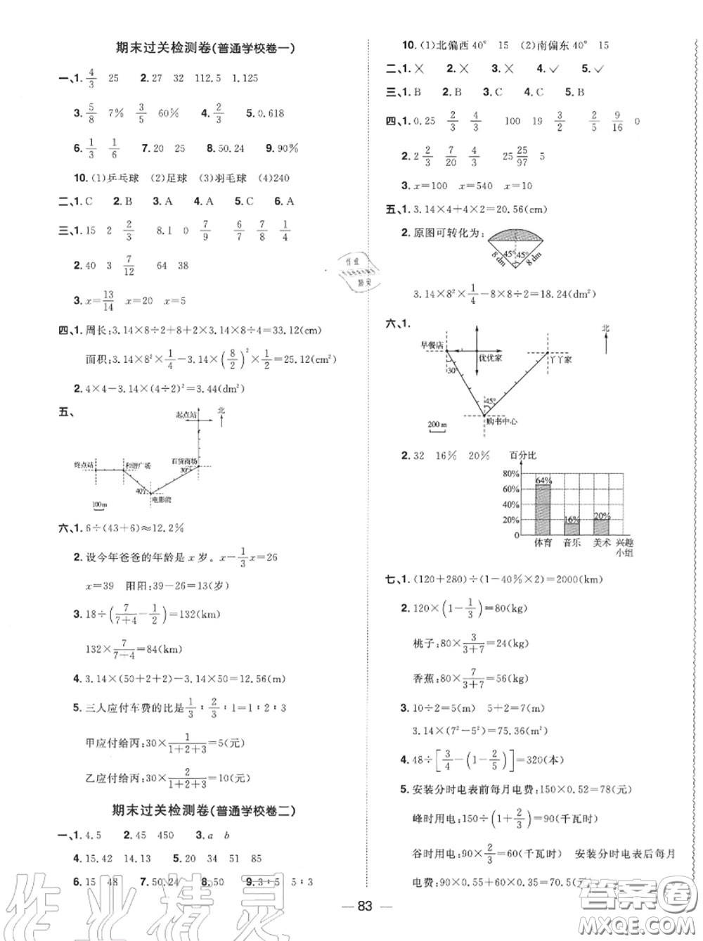 2020年秋陽光同學(xué)一線名師全優(yōu)好卷六年級數(shù)學(xué)上冊人教版參考答案