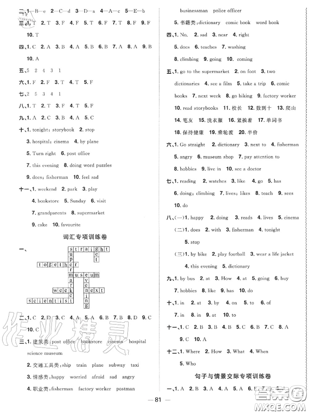 2020年秋陽光同學(xué)一線名師全優(yōu)好卷六年級英語上冊人教版參考答案