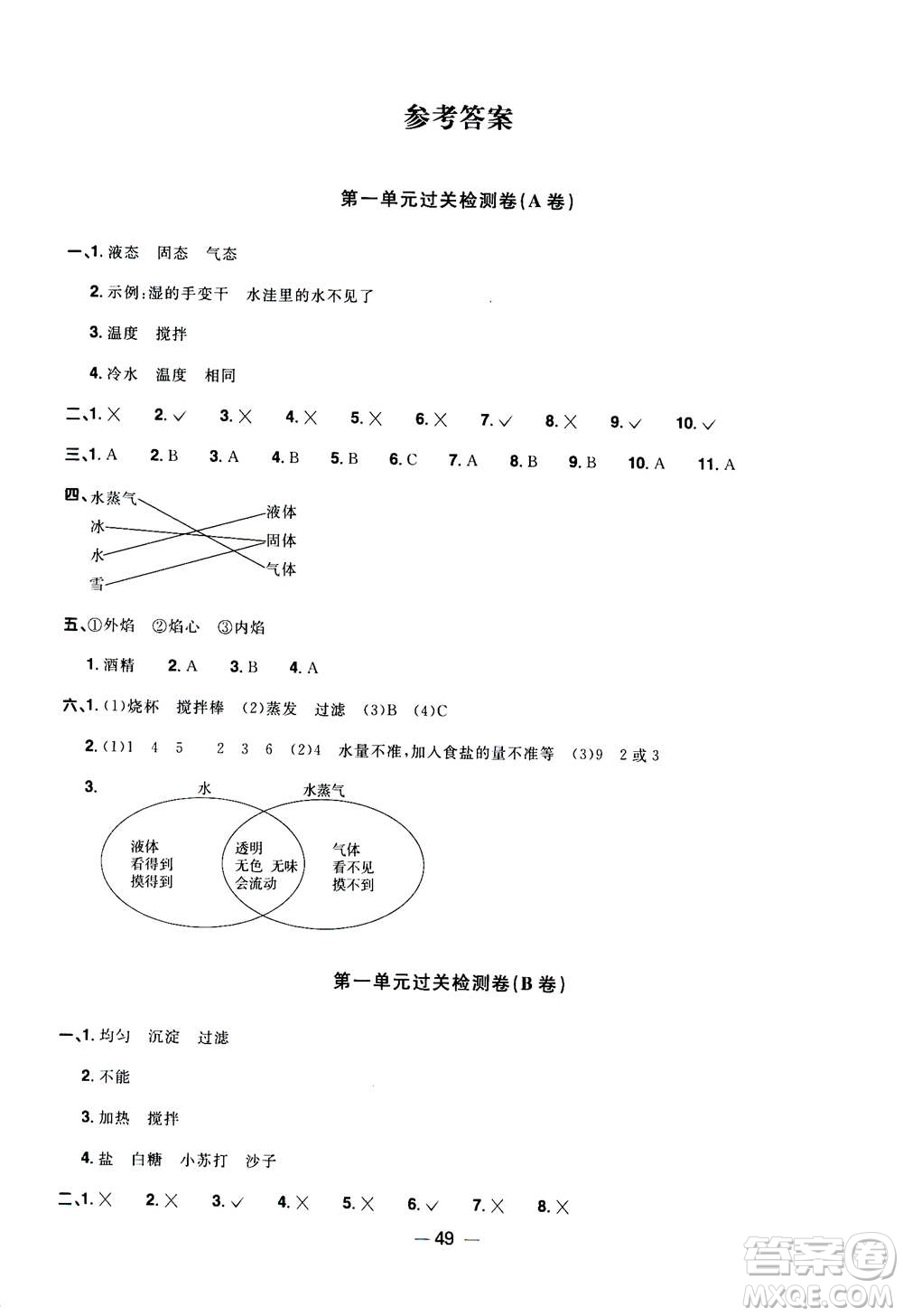 2020年陽光同學一線名師全優(yōu)好卷三年級上冊科學JK教科版答案