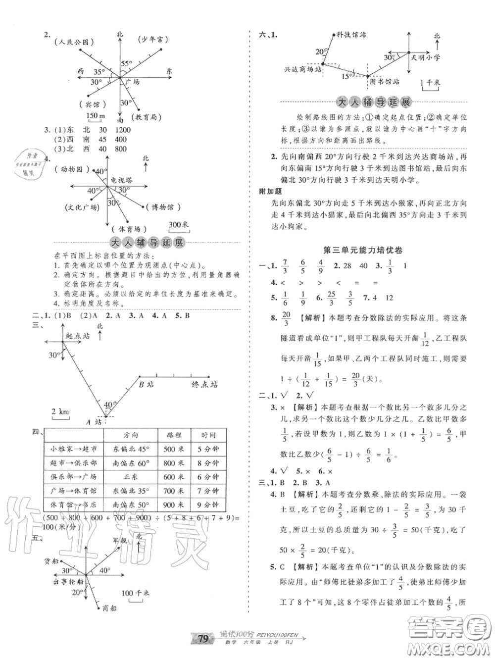 2020年秋王朝霞培優(yōu)100分六年級數學上冊人教版參考答案