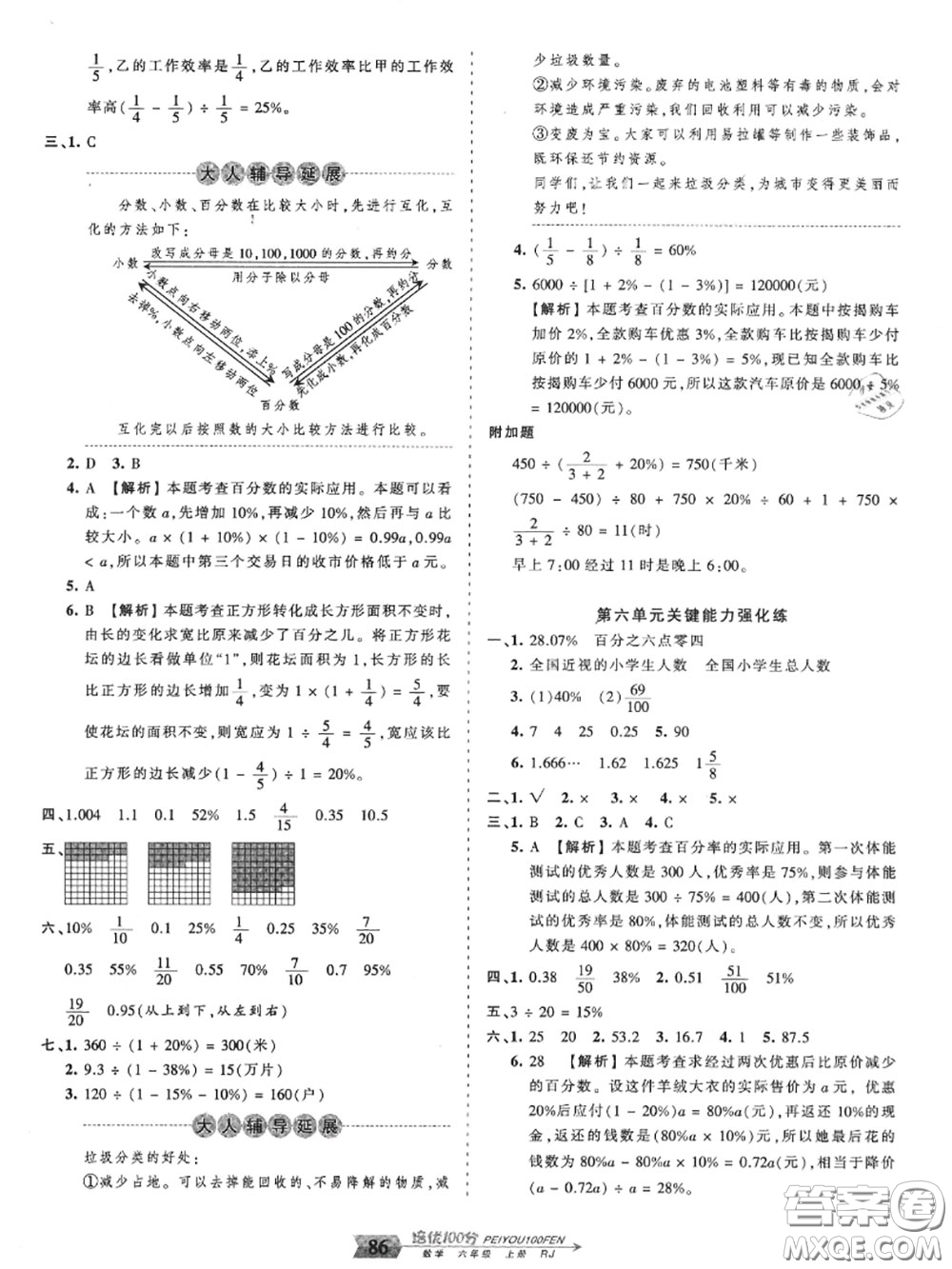 2020年秋王朝霞培優(yōu)100分六年級數學上冊人教版參考答案