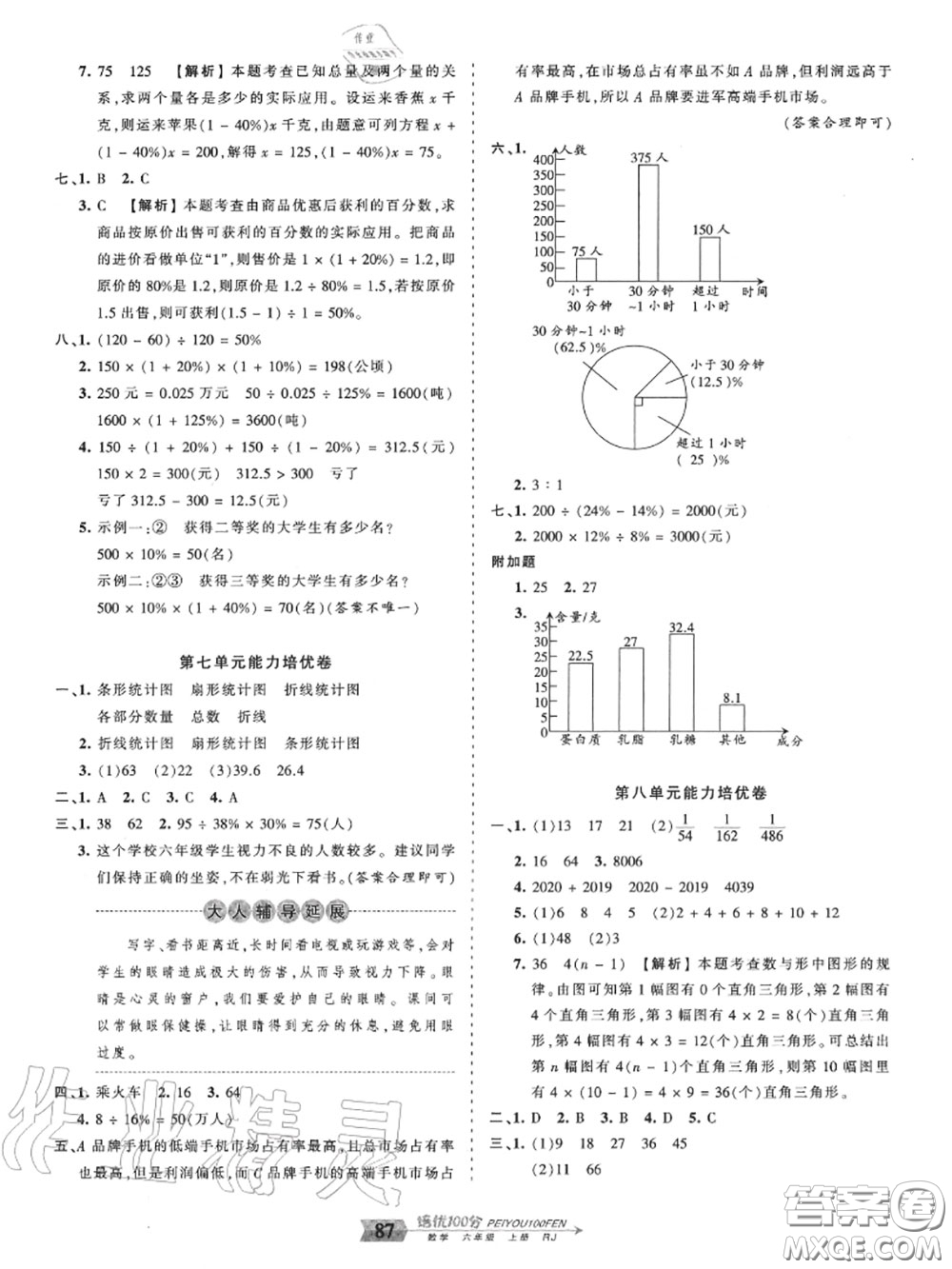 2020年秋王朝霞培優(yōu)100分六年級數學上冊人教版參考答案