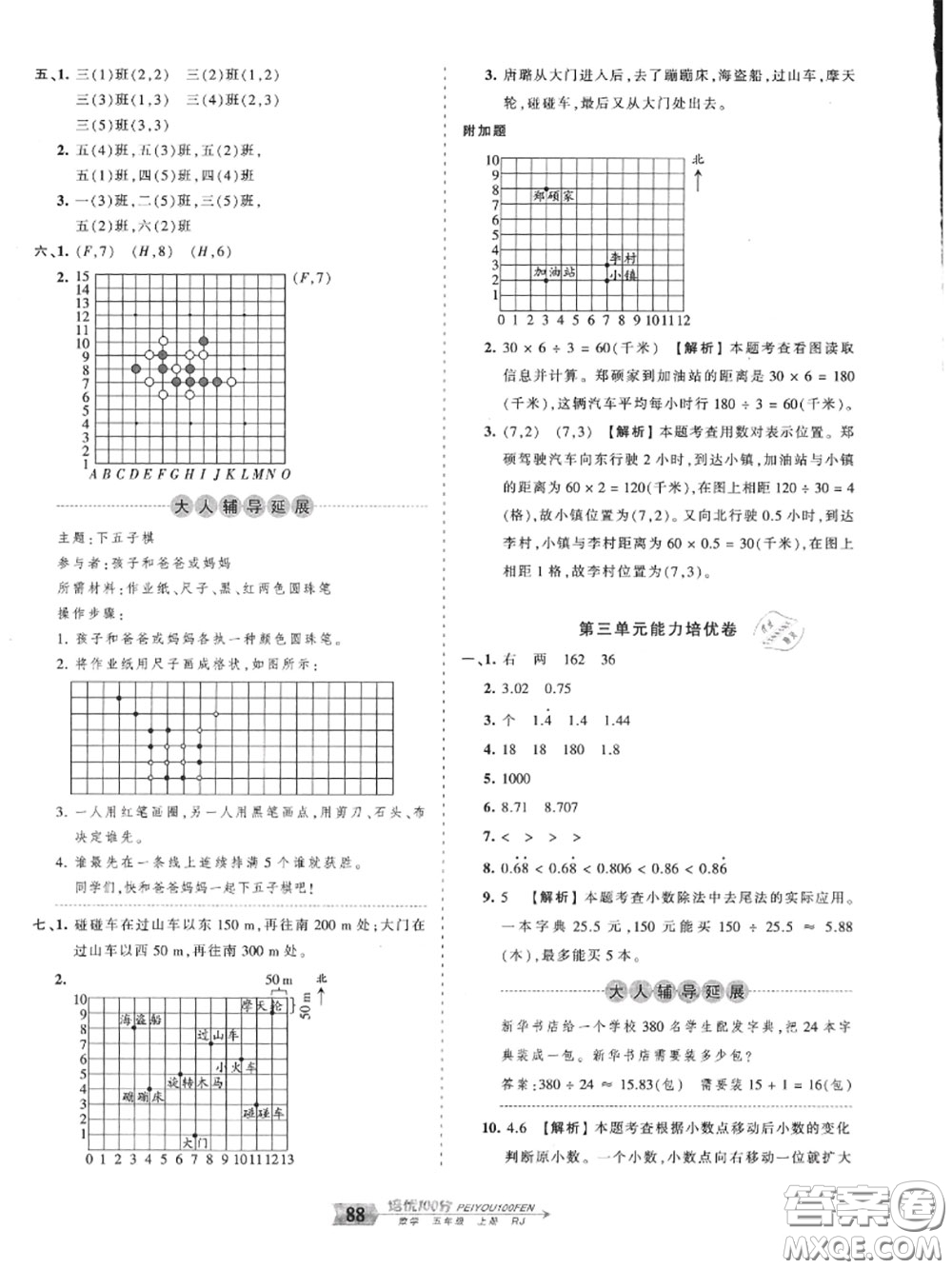 2020年秋王朝霞培優(yōu)100分五年級數(shù)學(xué)上冊人教版參考答案