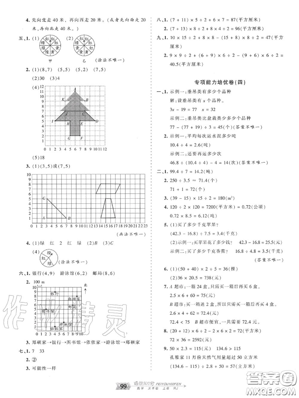 2020年秋王朝霞培優(yōu)100分五年級數(shù)學(xué)上冊人教版參考答案