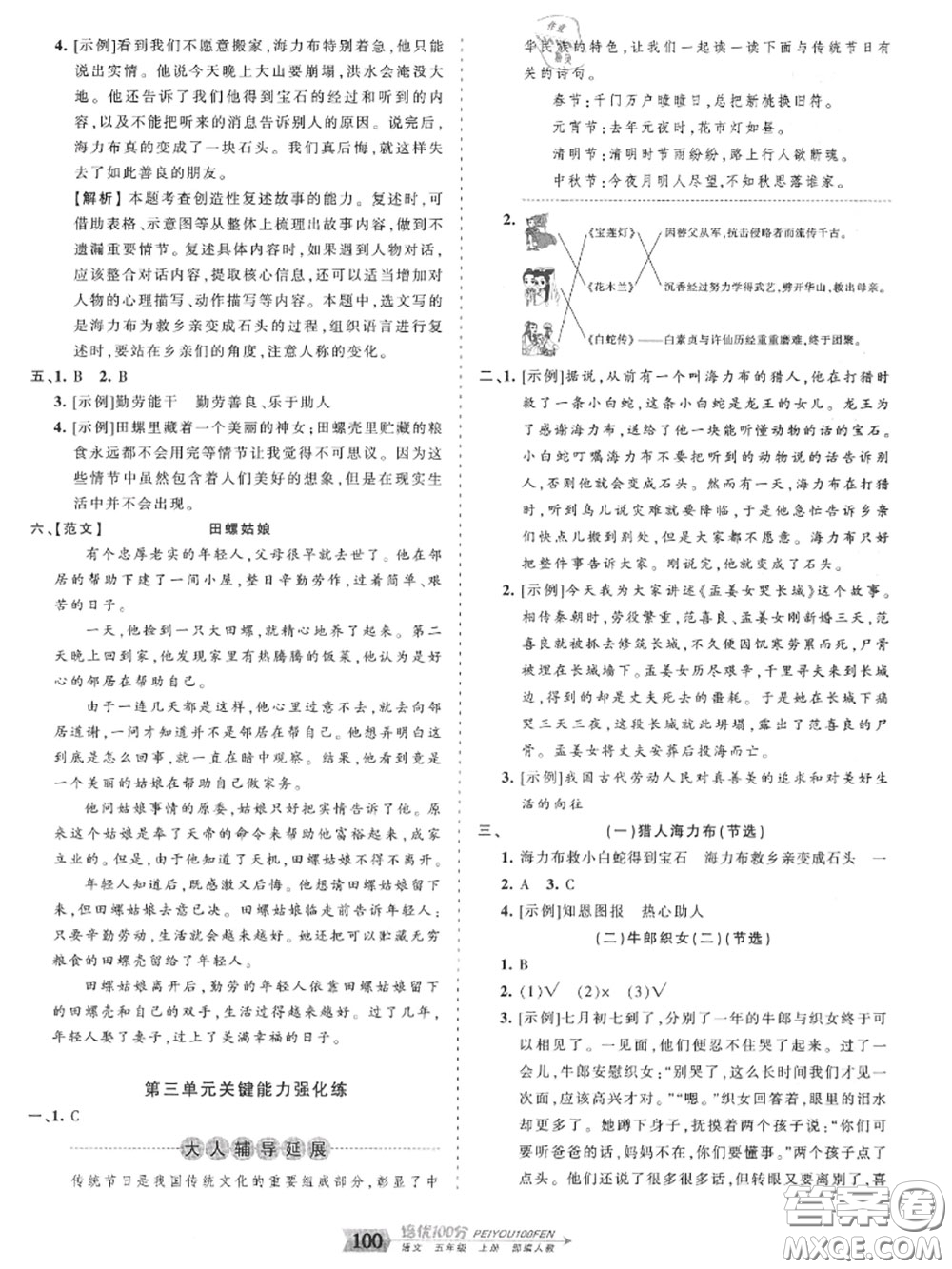 2020年秋王朝霞培優(yōu)100分五年級(jí)語(yǔ)文上冊(cè)人教版參考答案