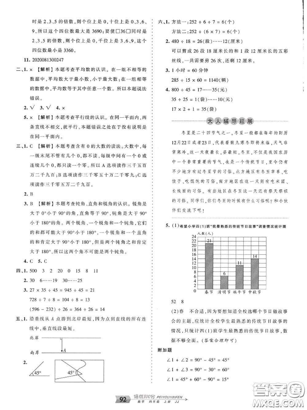 2020年秋王朝霞培優(yōu)100分四年級數學上冊冀教版參考答案