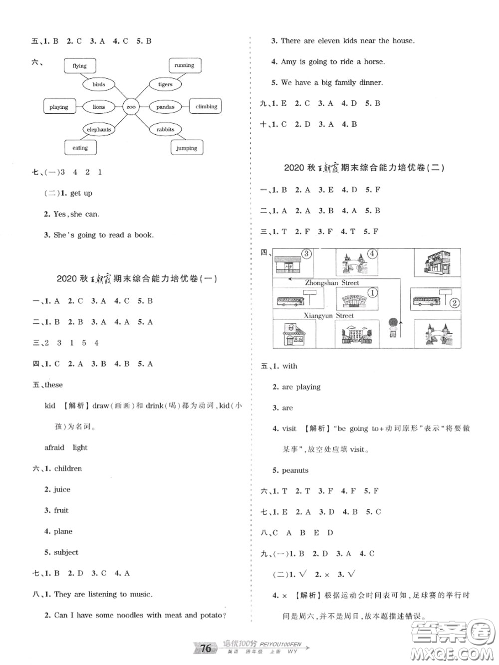 2020年秋王朝霞培優(yōu)100分四年級(jí)英語上冊(cè)外研版參考答案