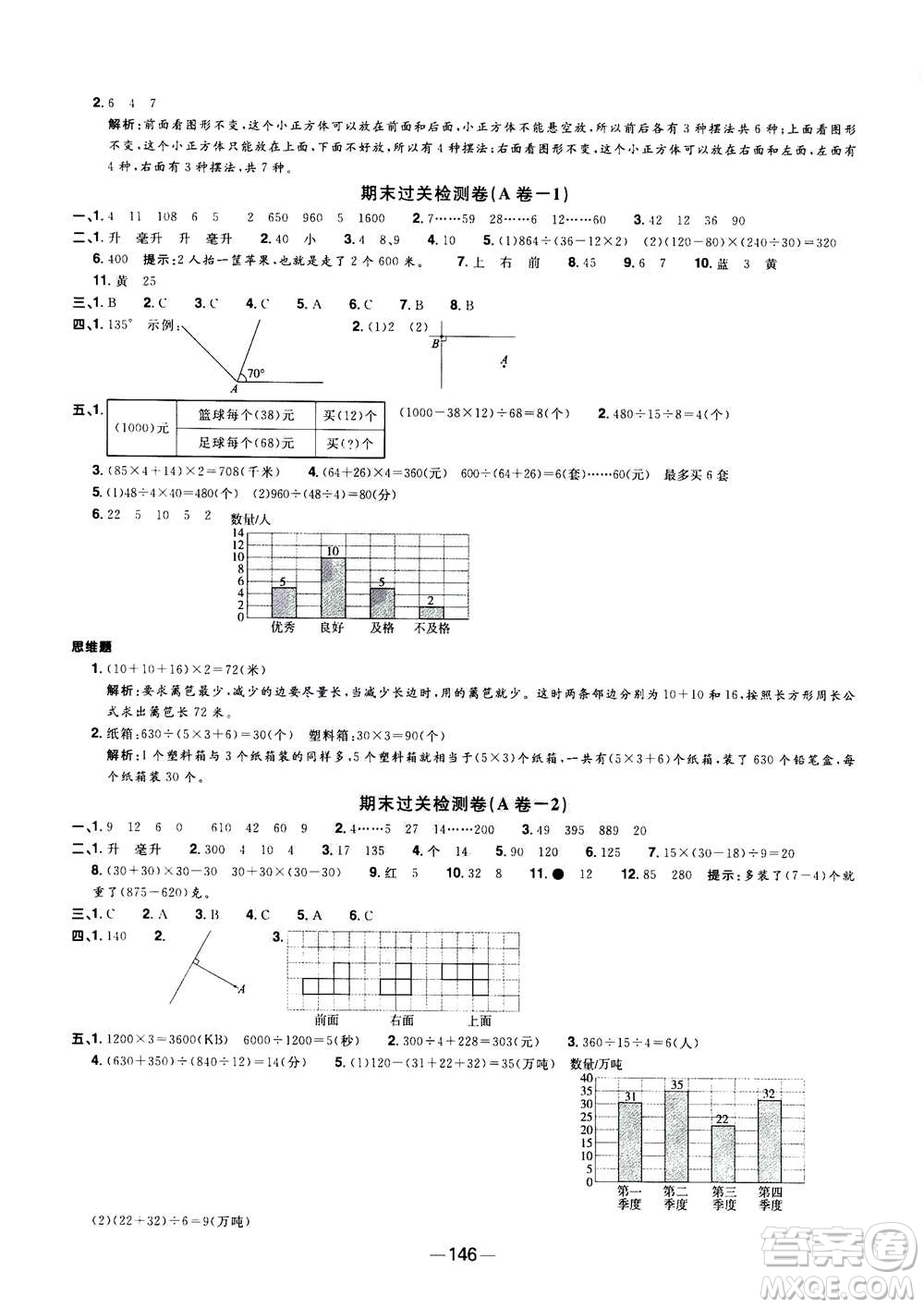 2020年陽光同學(xué)一線名師全優(yōu)好卷四年級(jí)上冊(cè)數(shù)學(xué)SJ蘇教版答案